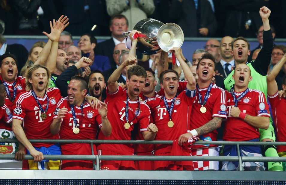 Bayern won the treble in 2013 - claiming the Bundesliga, German cup and Champions League title under Jupp Heynckes. Bayern defeated Borussia Dortmund 2-1 in the final at Wembley to win Europe's top prize.
