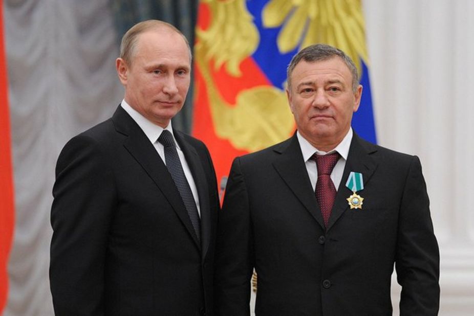 The Rotenberg brothers have close links with Putin, having been his sparring partners in judo training for years. Boris is the president of Dynamo Moscow football club, while Arkady (pictured with Putin here) is an executive for Dynamo's ice-hockey club.