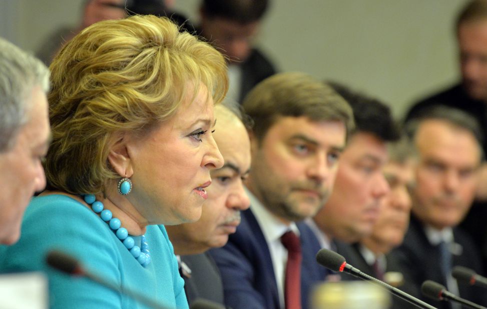 Valentina Matviyenko is the speaker of the Federation Council. Effectively No. 3 on Russia's power list, and one of the highest-ranking women in Russian politics. Matviyenko is a firm supporter of Putin and rose to power as the governor of St. Petersburg, Putin's home town.