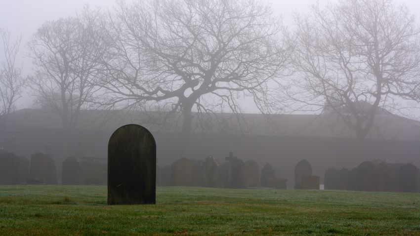 tombstone foggy graveyard