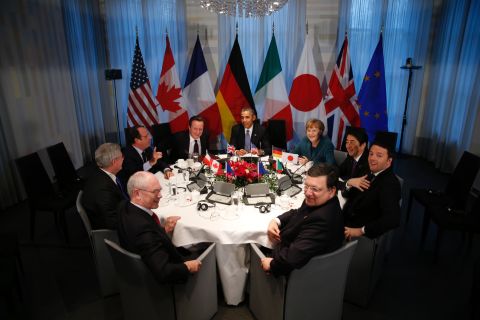 Obama gathers with G7 world leaders in The Hague on March 24.