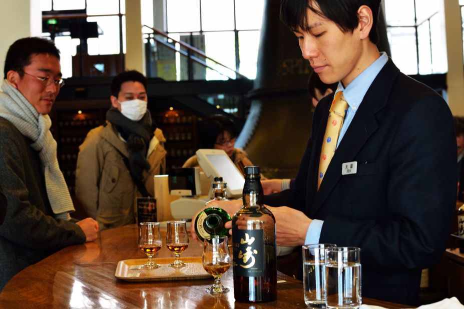 In the bar, samples start from ¥100 ($1). The bar, tables and chairs are made from old whiskey barrels. 