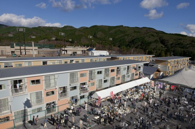 The 2011 earthquake and tsunami leveled the town of Onagawa, killing at least 300 and displacing thousands. Ban installed 1,800 temporary container houses by stacking 20-ft. shipping containers.