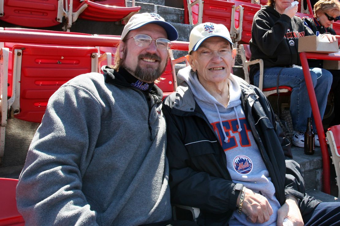 Robert Ondrovic and his dad in 2005 at Mets opening day in Shea Stadium. They saw 28 consecutive opening games there. His father died later that year.