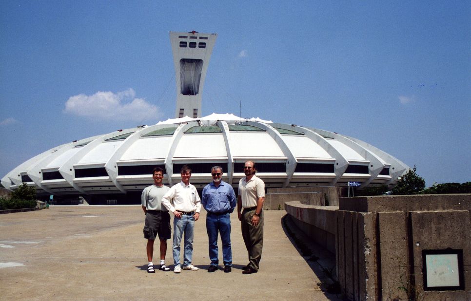 <strong>Olympic Stadium (2001): </strong>The spaceship-looking building in Montreal was often mocked, and not just for its retractable roof that had all kinds of problems. Built for the 1976 Summer Olympics, the stadium served as the home of the Montreal Expos until 2004, when the team moved to Washington and became the Nationals. "We even experienced a blackout and it was no big deal because there was no one at the game," said Rich Hauptschein, far left, another member of the tour. 