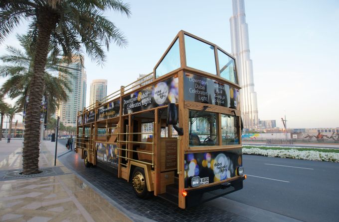 Dubai developers Emaar have sponsored the city's first Festival of Lights, along with a hop-on, hop-off bus to charter people around the various installations.