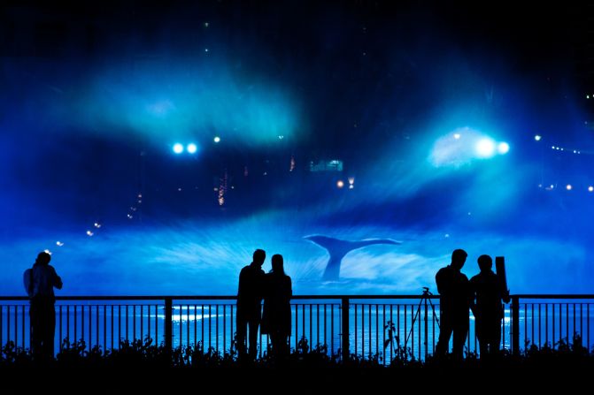 For Dubai's Festival of Lights, artist Catherine Garet created Mysticete, in which she projected video mapping on a screen of water. The technology allowed her to create what looks like a whale frolicking in Dubai Lake.