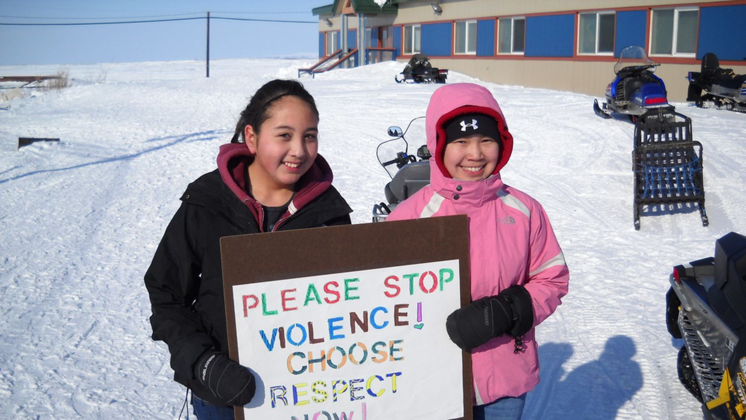 Young people in Selawik, Alaska, participate in a 2011 "Choose Respect" rally.