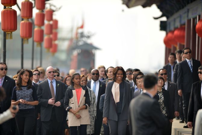 Michelle Obama has been on a week-long tour of China, accompanied by mom Marian Robinson, 76, and daughters Malia, 15, and Sasha, 12.  