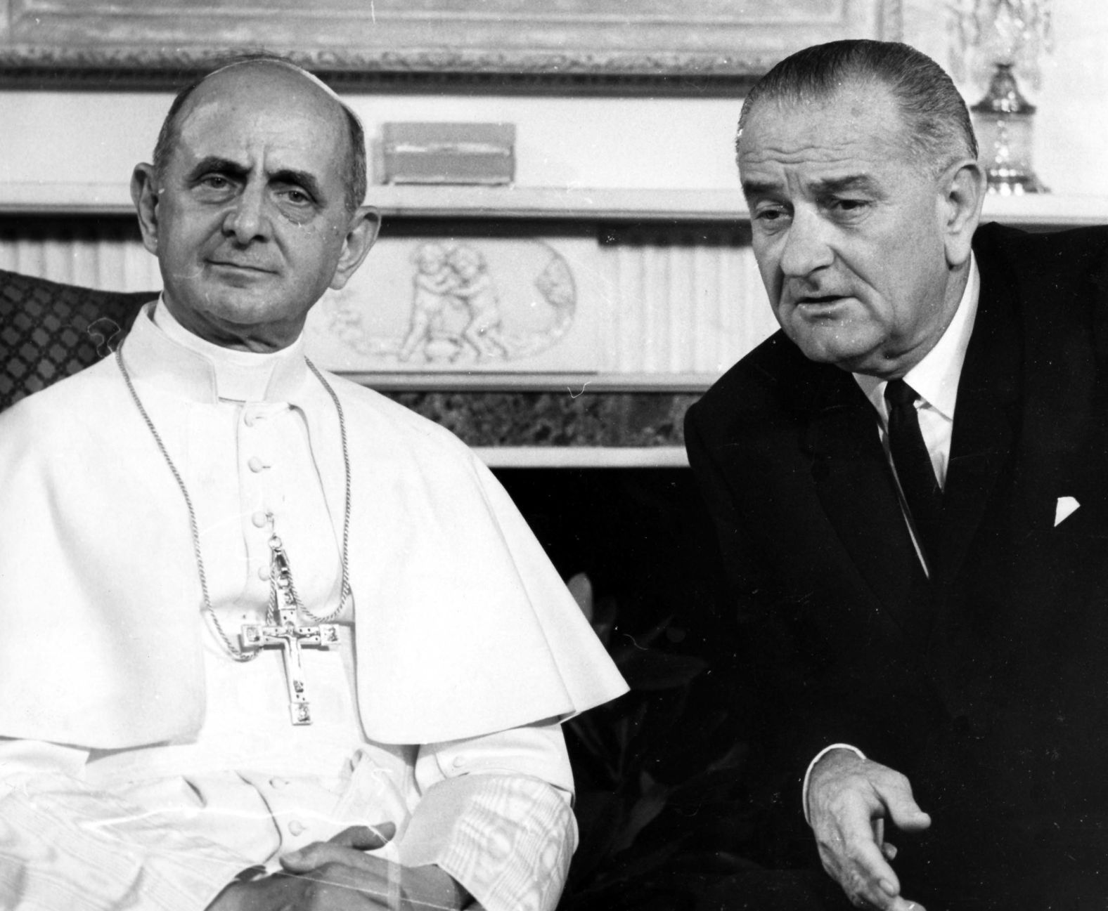 In 1965, Pope Paul VI became the first Pope to visit the United States. He met with President Lyndon B. Johnson and addressed the United Nations in a plea for world peace.