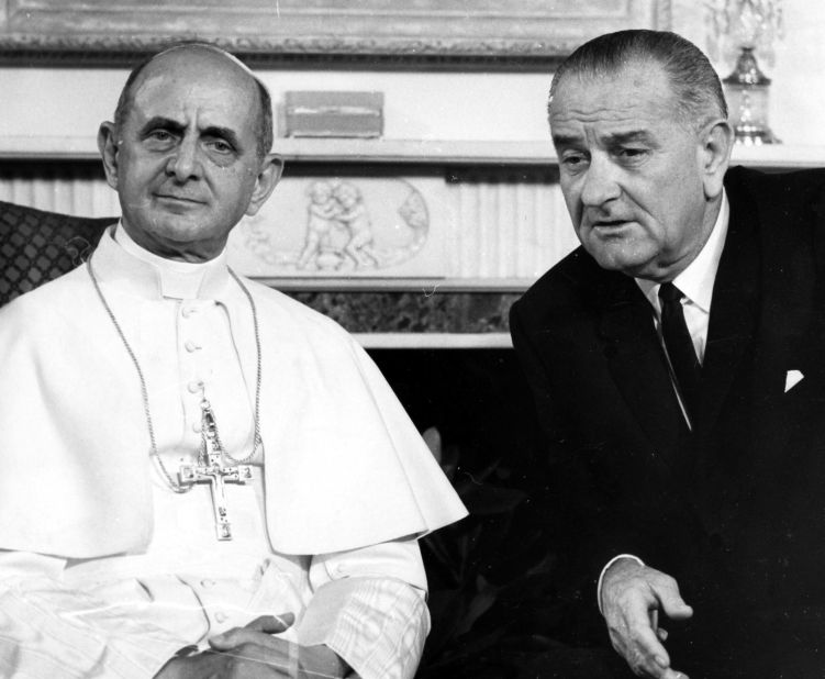 In 1965, Pope Paul VI became the first Pope to visit the United States. He met with President Lyndon B. Johnson and addressed the United Nations in a plea for world peace.