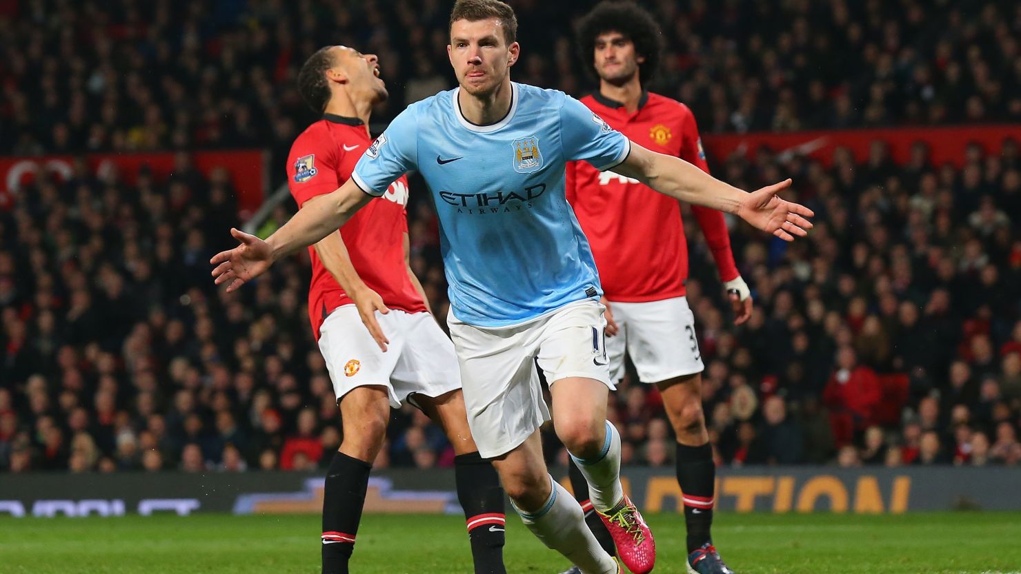 Edin Dzeko scored two goals for Manchester City at Old Trafford on Tuesday night.  