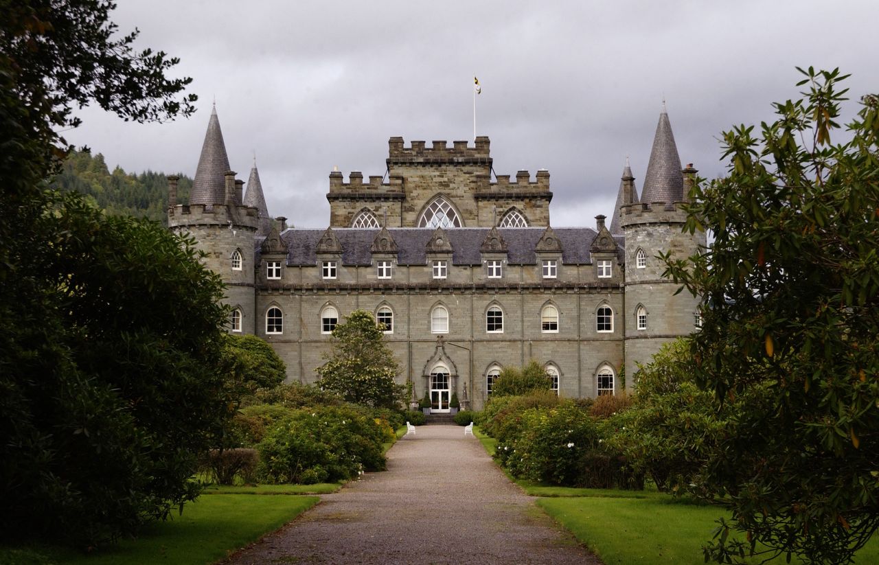 Inveraray Castle is on the banks of Loch Fyne.