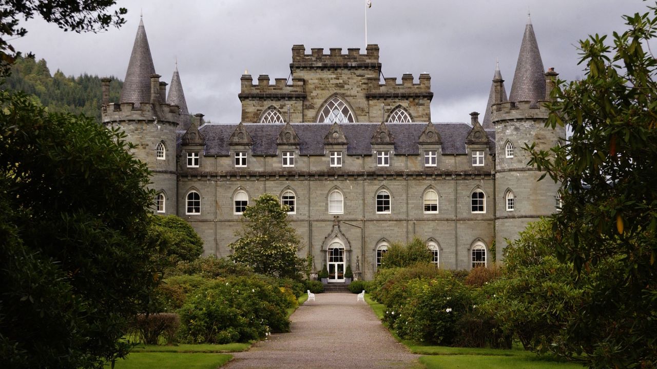 Inveraray Castle is on the banks of Loch Fyne.
