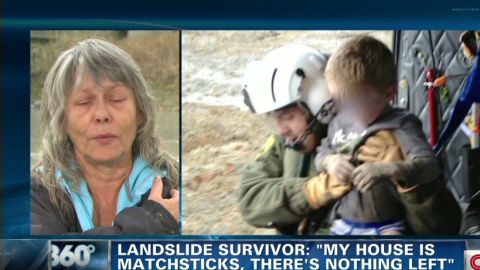 Mudslide survivor Robin Youngblood says she helped keep a 4-year-old boy calm.