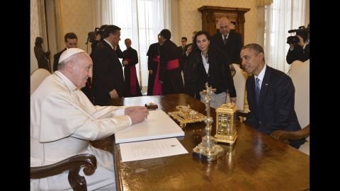 President Obama meets Pope Francis at the Vatican on March 27. 