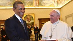 President Barack Obama and Pope Francis exchange gifts at the Vatican in Rome on Thursday, March 27.
