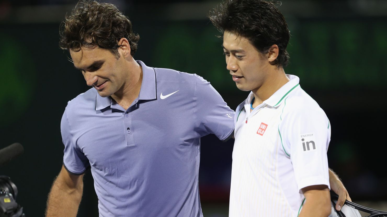 Roger Federer, left, lost to Kei Nishikori at the Miami Masters after leading by a set and break.  