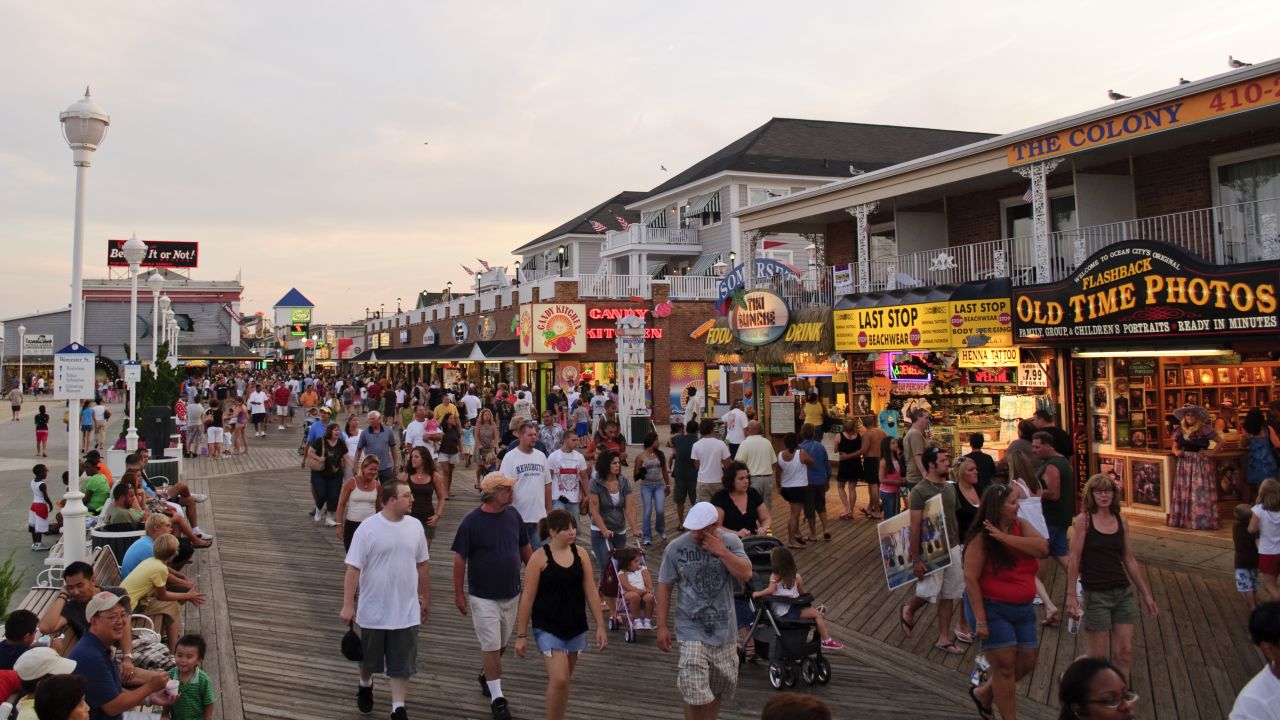 The boardwalk in Ocean City, Maryland, dates to 1902. Arcades, a roller coaster and a Ferris wheel are among its draws for kids.