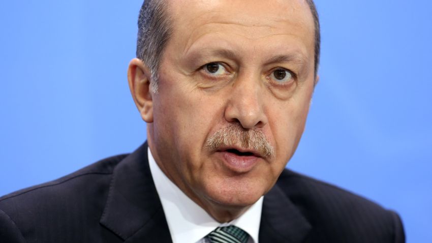 Turkish Prime Minister Recep Tayyip Erdogan speaks to the media following talks with German Chancellor Angela Merkel at the German federal Chancellery on February 4, 2013 in Berlin, Germany.