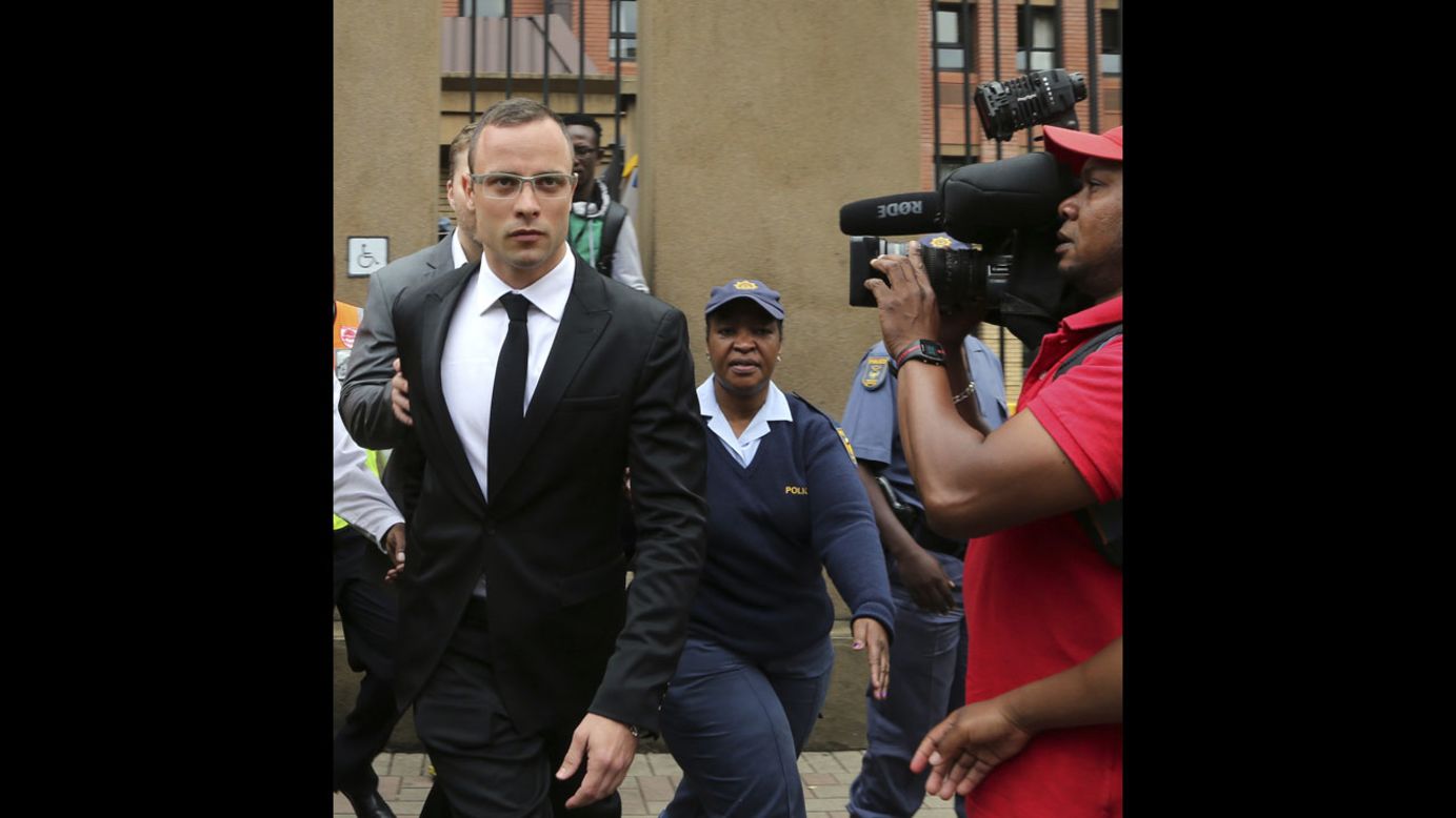 Pistorius leaves court on March 28. The trial was delayed until April 7 because one of the legal experts who will assist the judge in reaching a verdict was sick.