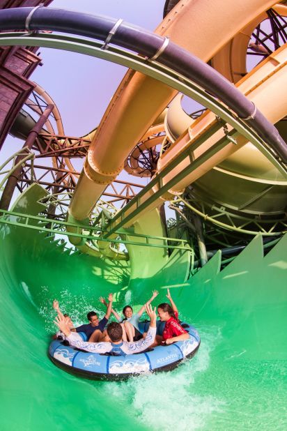 <strong>Aquaconda, Aquaventure Waterpark, Dubai: </strong> The Aquaconda contains the world's first slide-within-a-slide, comprising an enclosed tube slide that weaves in and out of the framework of a flume-style ride. 