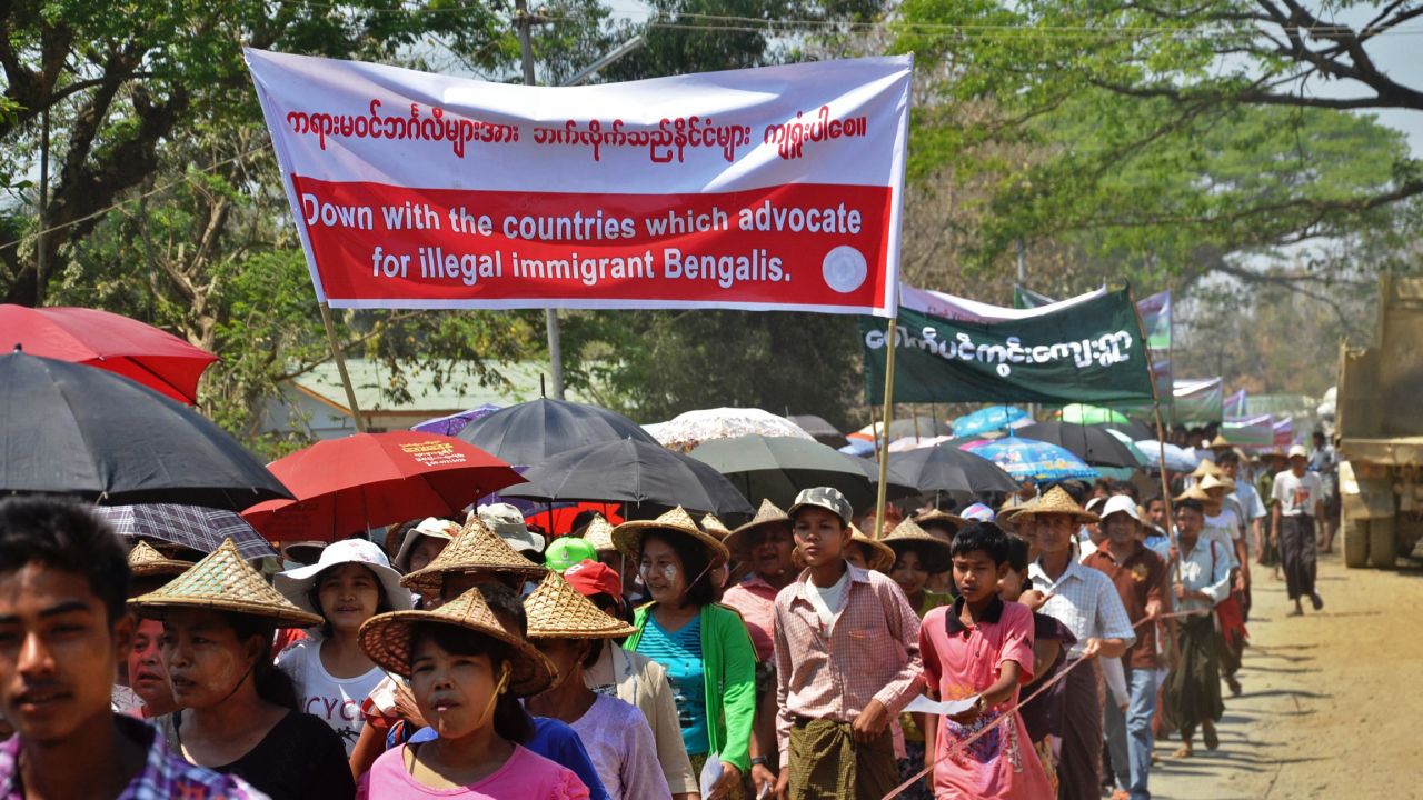 Protestors take part in a demonstration against Myanmar's forthcoming nationwide census in Rakhine on March 16.