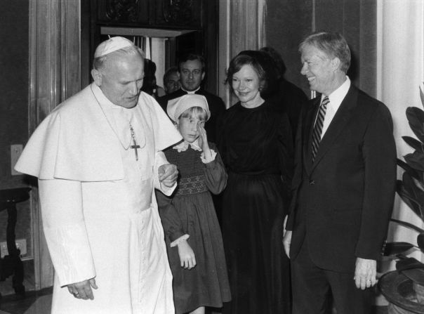 President Jimmy Carter, his wife Rosalynn and daughter Amy meet Polish Pope John Paul II in Rome, Italy, July 15, 1976.