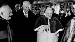 President Dwight D. Eisenhower and Pope John XXIII are shown during a private audience at the Vatican, Dec. 6, 1959.