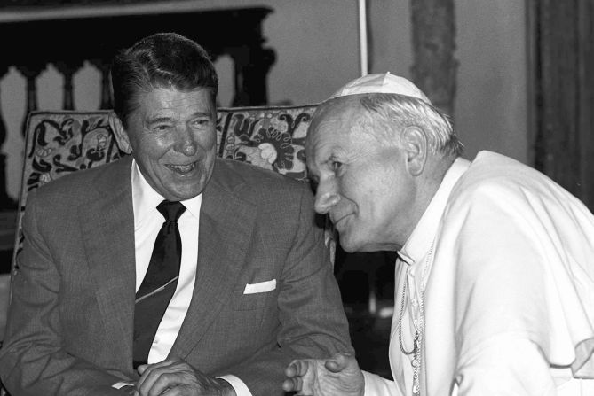 Sept. 10, 1987, Pope John Paul II meets with President Ronald Reagan in the Vizcaya, a lavish mansion on Biscayne Bay, in Miami.