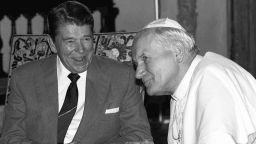 Sept. 10, 1987, Pope John Paul II meets with President Ronald Reagan in the Vizcaya, a lavish mansion on Biscayne Bay, in Miami.