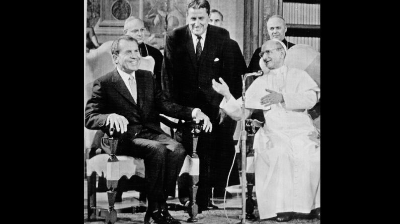Sept. 28, 1970, President Richard Nixon talks with Pope Paul VI as they meet in the Vatican.