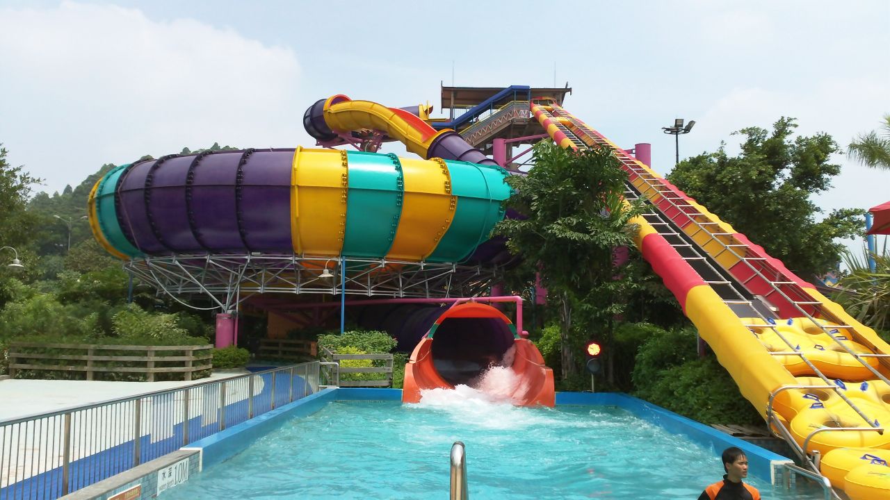 <strong>Behemoth Bowl, Guangzhou, China:</strong> Part of Guangzhou's Chimelong Water Park in China, the Behemoth Bowl revolutionized water slides with its water injection system, patented corkscrew exit and central drop chute.