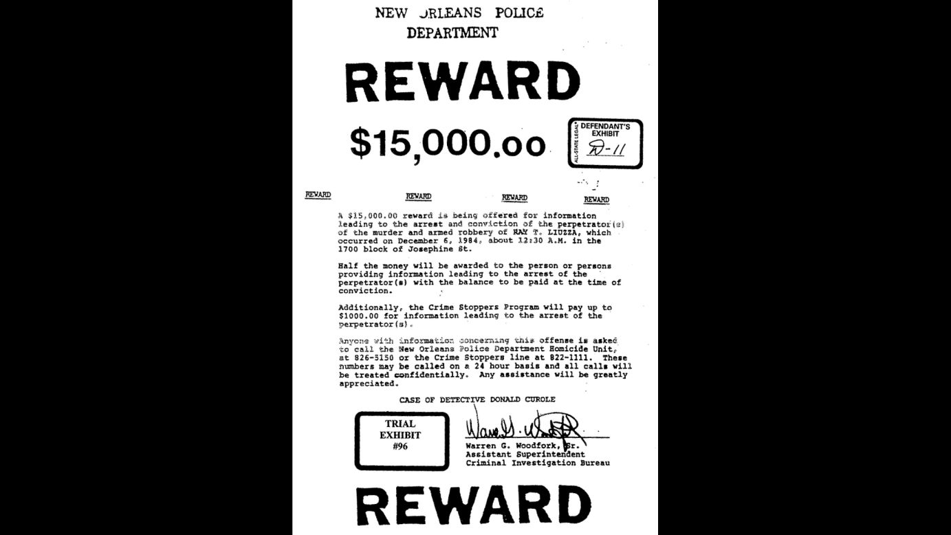 The Liuzza family and supporters offered a $15,000 reward for information leading to a conviction in the killing. 