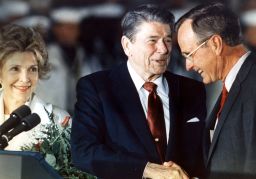 President Ronald Reagan with Vice President George Bush     in 1988.