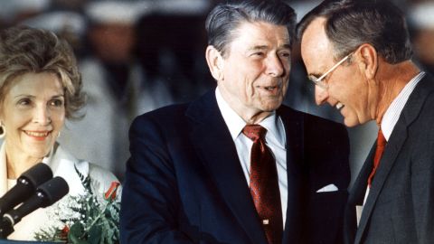 President Ronald Reagan with Vice President George Bush in 1988.