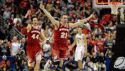 Wisconsin celebrates after beating Arizona and advancing to the Final Four on Saturday.