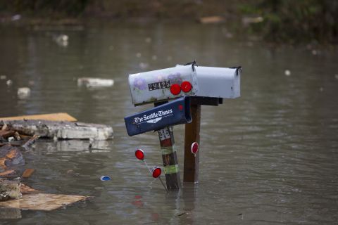 Mailboxes are seen in floodwater March 29 near Darrington.