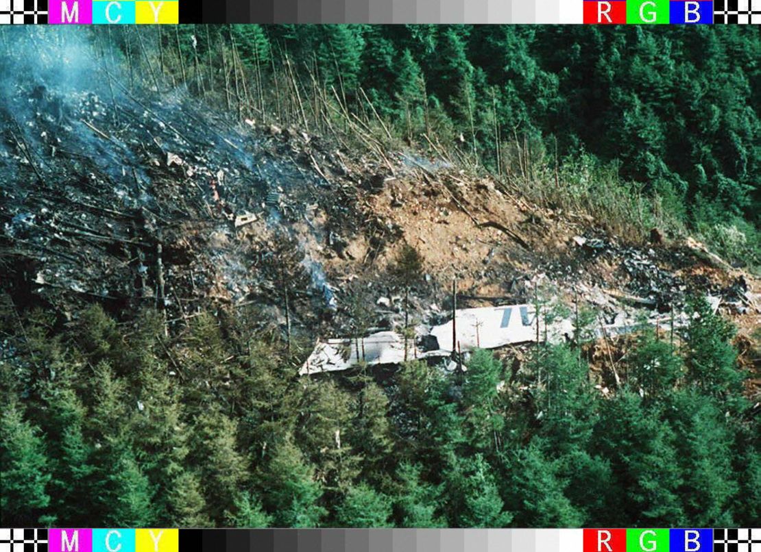 Photo dated August 13, 1985 shows a wing from the Japan Air Lines Boeing 747 that crashed near Fujioka, Japan.