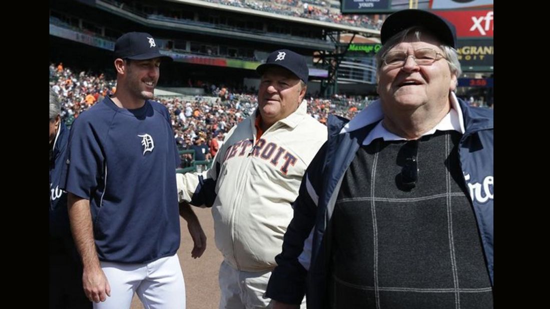 McLain gained weight steadily after retiring from baseball. Here he hangs out with current Detroit Tiger pitcher Justin Verlander, left, and McLain's former teammate, Jon Warden, center, at last summer's 45th anniversary of the Tigers' 1968 World Series win. 
