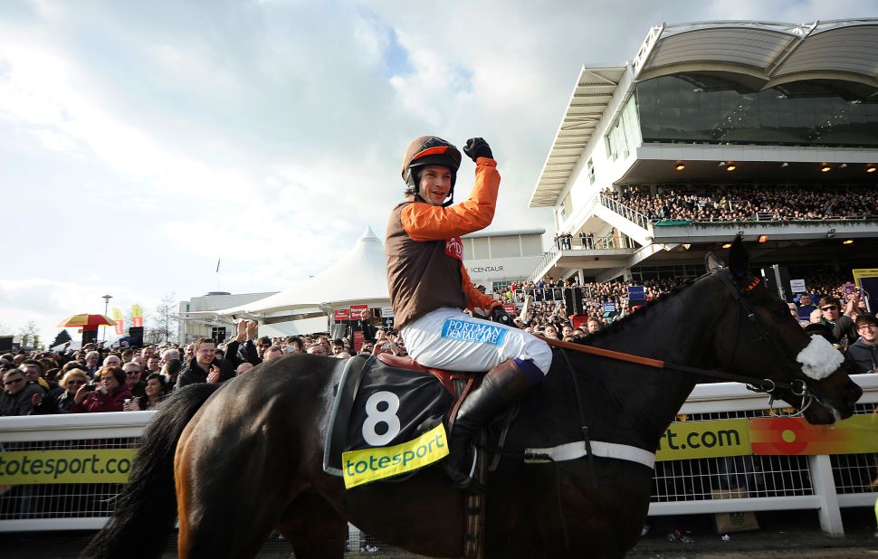 Waley-Cohen is no stranger to victory on Long Run, his mount on Saturday. Here he celebrates winning the 2011 Cheltenham Gold Cup.