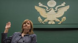 General Motors CEO Mary Barra is sworn in before the House Energy and Commerce Committee for a hearing on the GM ignition switch recall on Capitol Hill in Washington, DC, April 1, 2014.