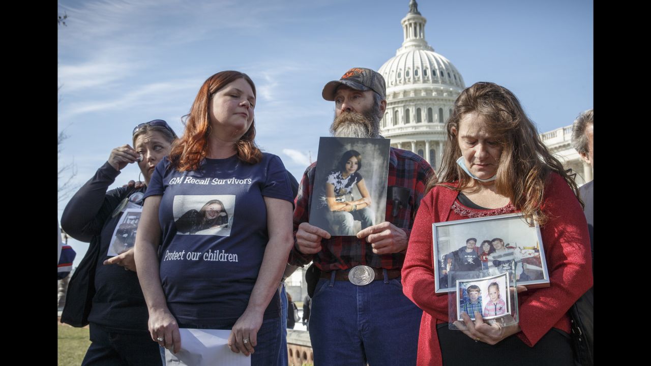 People represent their lost family members at the news conference April 1. From left: Kim Langley, mother of Richard Scott Bailey; Laura Christian, mother of Amber Marie Rose; Randal Rademaker, father of Amy Rademaker; and Mary Ruddy, mother of Kelly Ruddy.