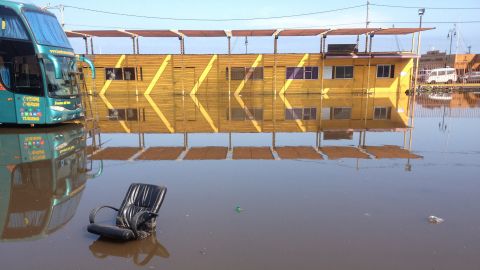 A chair floats in a flooded area of Iquique on April 2.