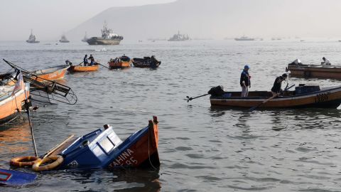 Fishing boats lie in the waters of Iquique on April 2.