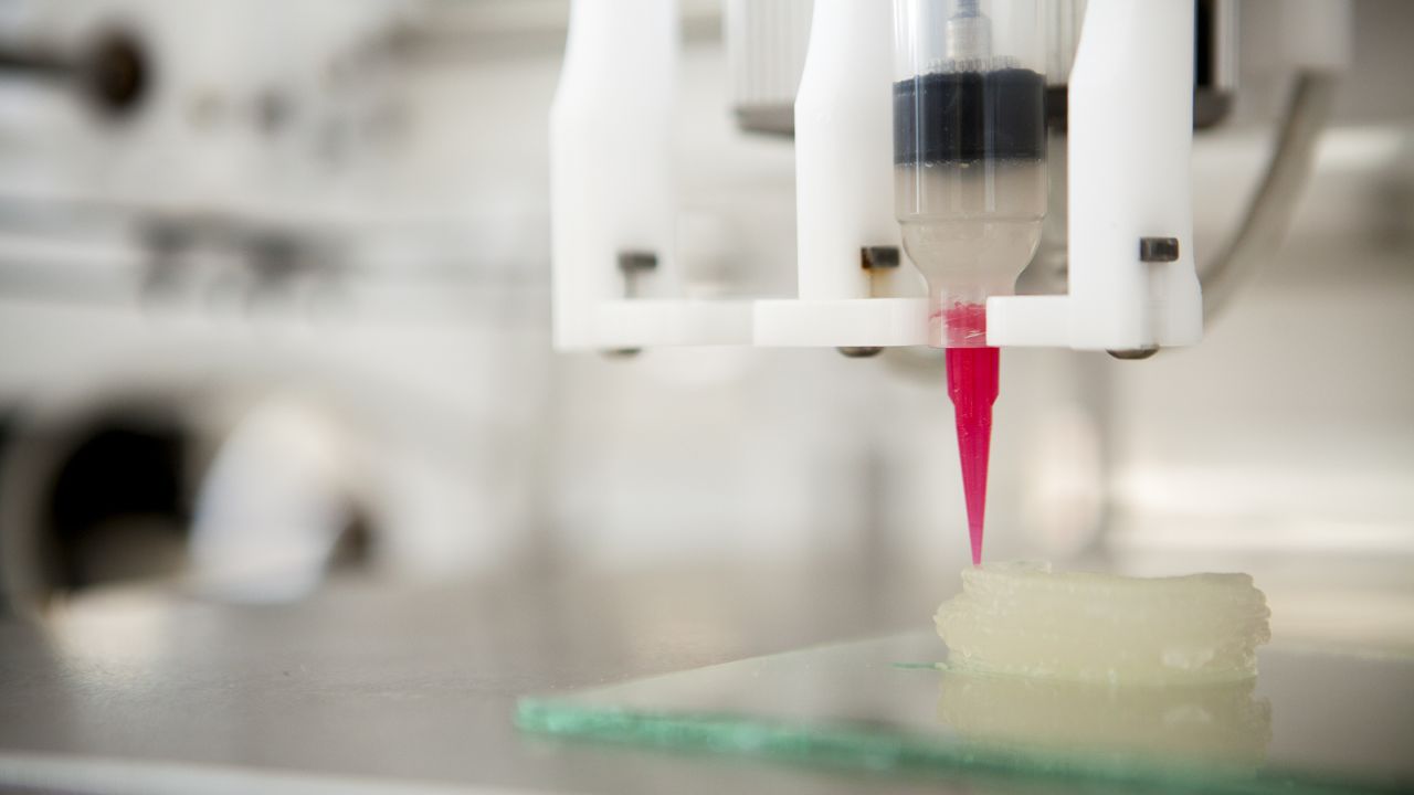 A 3-D printer at Cornell University produces an artificial ear.