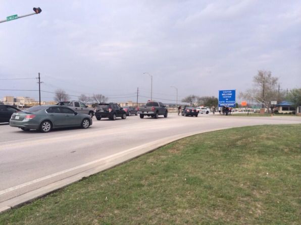 Traffic near the main gate of Fort Hood.