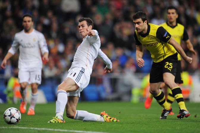 Real Madrid beat Borussia Dortmund 3-0 in the first leg of their Champions League quarterfinal Wednesday. Gareth Bale opened the scoring in the third minute by poking the ball past Roman Weidenfeller. 