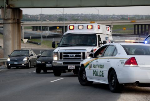 An ambulance makes its way to Fort Hood.