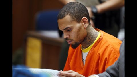 R&B singer Chris Brown appears in court on March 17, 2014, in Los Angeles, California.  